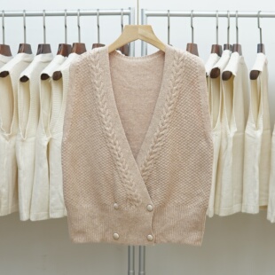 V领麻花纯色百搭针织马甲女无袖 新款 毛衣背心坎肩 2025年秋季 398