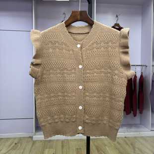 032 2024秋冬季新款女装甜美修身花边小飞袖针织开衫马甲背心上衣