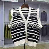 2024新款 针织开衫 马甲条纹荷叶边叠穿无袖 644 上衣针织衫 女背心