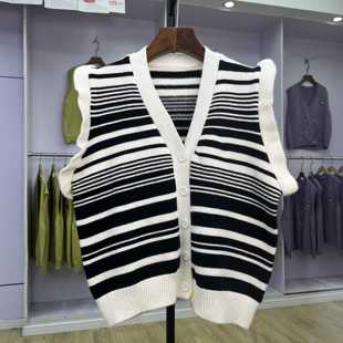 上衣针织衫 644 马甲条纹荷叶边叠穿无袖 针织开衫 女背心 2024新款