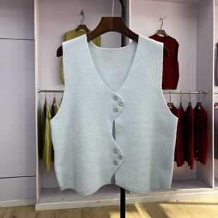 667针织马甲开衫女春季新款韩版宽松v领短款小个子纯色毛衣背心