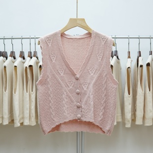 734 2025年新款叠穿马甲背心女春秋毛衣外套外穿纯色针织开衫马夹