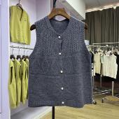 416 坎肩外搭法式 复古小香上衣宽松镂空纹路女款 圆领绞花叠穿无袖