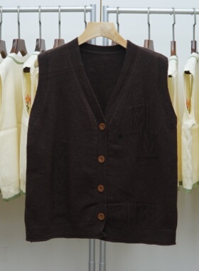 382 韩版2026春秋纯色V领针织马甲女开衫背心提花无袖坎肩上衣