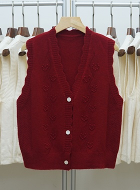 445 2025年秋季新款韩版纯色V领针织开衫马甲背心女叠穿毛衣坎肩