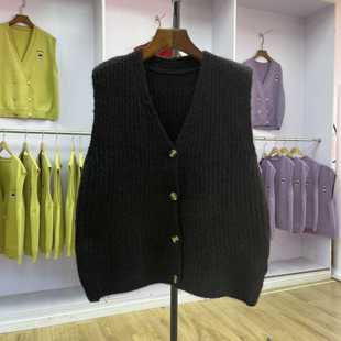 408 2024秋冬新款韩版宽松休闲百搭针织马甲女外穿毛衣背心坎肩潮