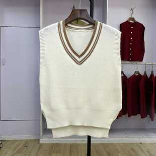 撞色v领针织马夹背心 2024新款 559休闲上衣外搭减龄叠穿韩版 新品