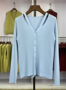 529 法式V领针织衫长袖开衫女早春新款设计感薄款冰丝上衣空调衫