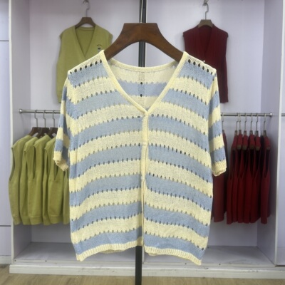 条纹针织衫短袖T恤女2025