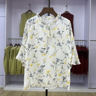 166印花短袖T恤女2025新款夏季薄款圆领套头雪纺宽松显瘦短袖上衣