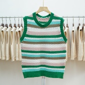 学院风圆领套头撞色条纹V领无袖 781 2025秋冬新款 针织背心马甲女