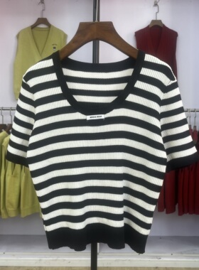 清仓【151-200】学院风条纹短袖针织上衣女2025夏季新款薄款T恤