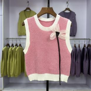 526 圆领针织马甲背心女2024春秋新款外穿马夹纯色叠穿毛衣坎肩潮