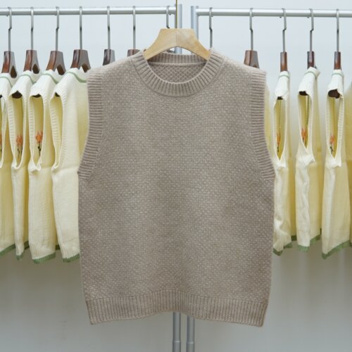 套头圆领纯色针织马甲女