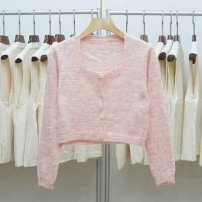 针织开衫韩版短款纯色长袖