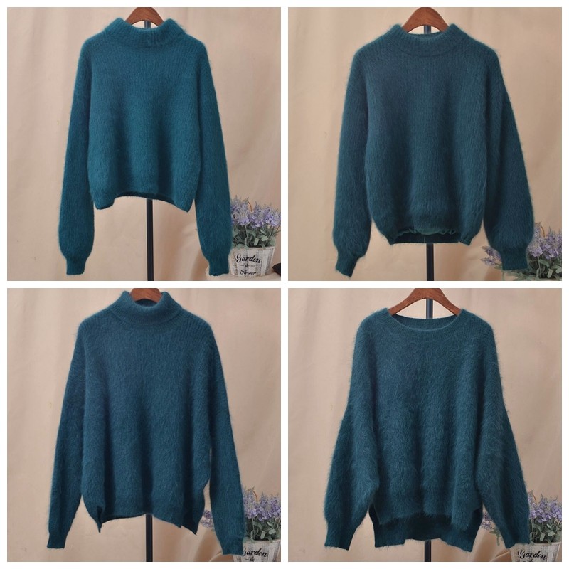 秋冬新品山羊毛宽松外穿韩版保暖加厚墨绿色套头针织衫毛衣女装