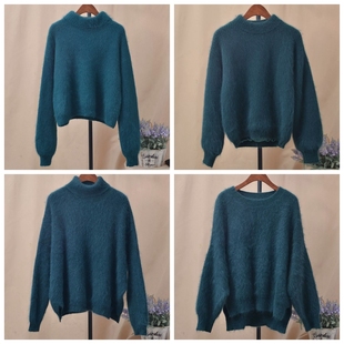 秋冬新品山羊毛宽松外穿韩版保暖加厚墨绿色套头针织衫毛衣女装