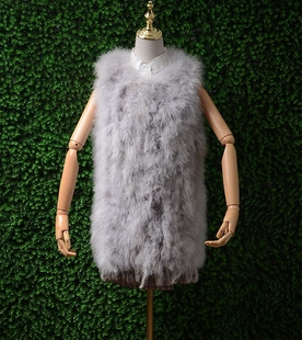 秋冬新款海火鸡毛皮草兔毛外套女全毛真毛加密修身无袖毛衣女