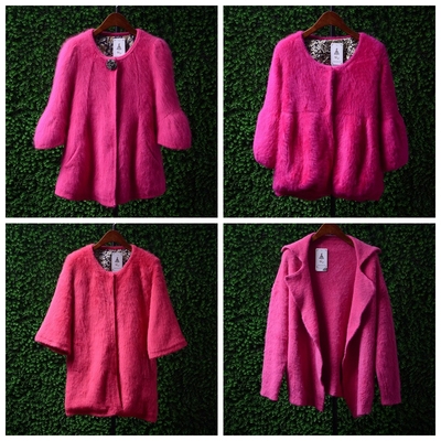 韩版兔绒桃红色高雅加厚长袖毛衣