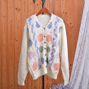 彩色镂空钩花甜美宽松慵懒风镂空针织外套软糯温柔风开衫女