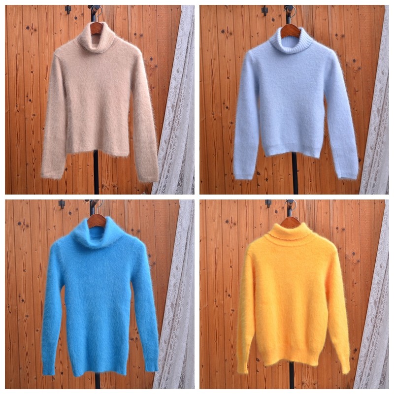 秋冬软糯亲肤纯色打底针织衫多色可选安哥拉兔毛高领长袖毛衣女
