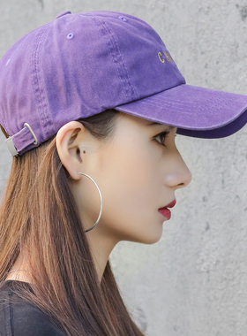 帽子女秋天百搭韩版潮鸭舌帽ins潮牌水洗紫色秋季网红款遮阳帽
