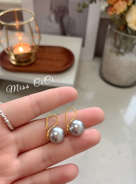 正圆强光fever同款真多麻银灰色高跟鞋耳钩925纯银施家珍珠法式钉