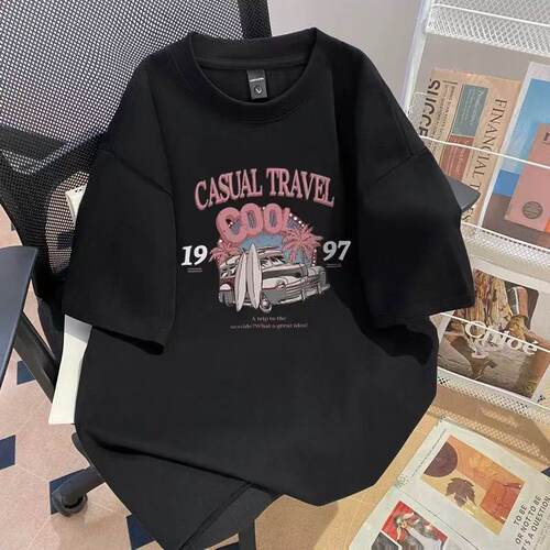 美式休闲短袖t恤男款2026新款印花夏季宽松痞帅青少年五分袖上衣