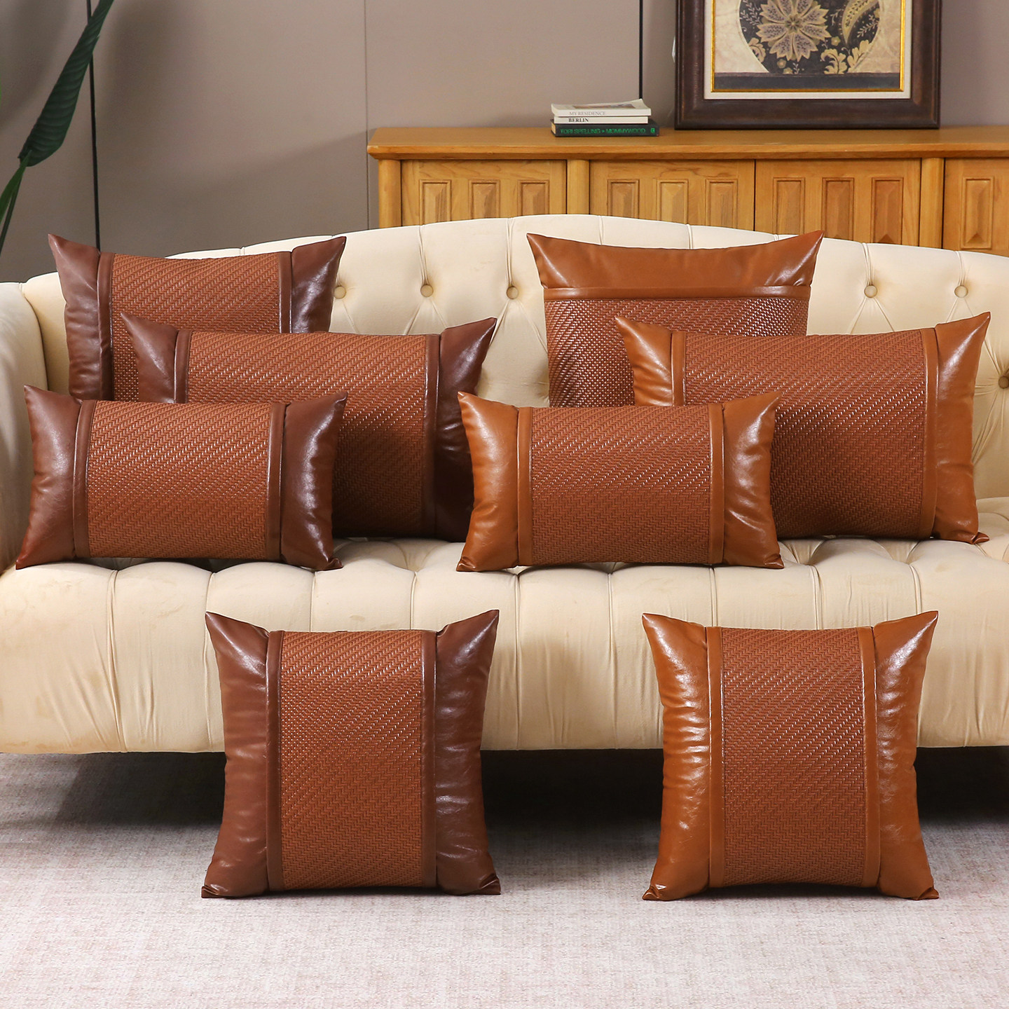 夏凉抱枕办公室沙发客厅靠垫轻奢高级感凉感皮革夏季靠枕套靠背套