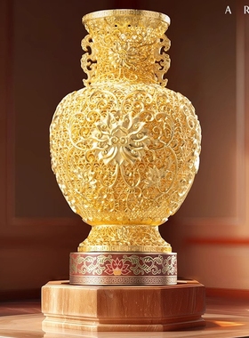 铜莲年如意花丝花瓶装饰摆件