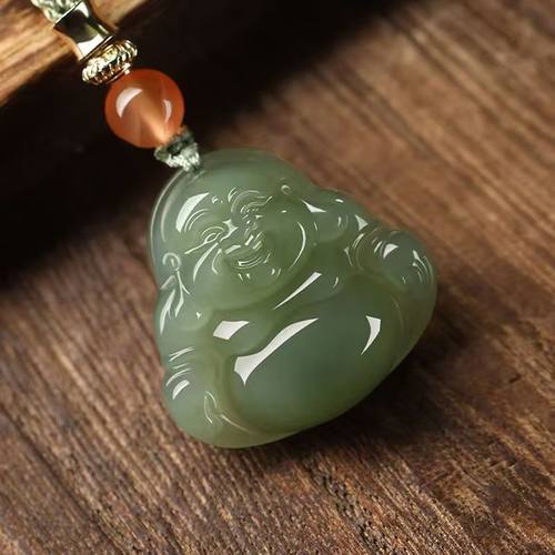 天然新疆和田玉佛公吊坠大肚佛笑佛弥勒佛挂件玉佩项链玉坠批发