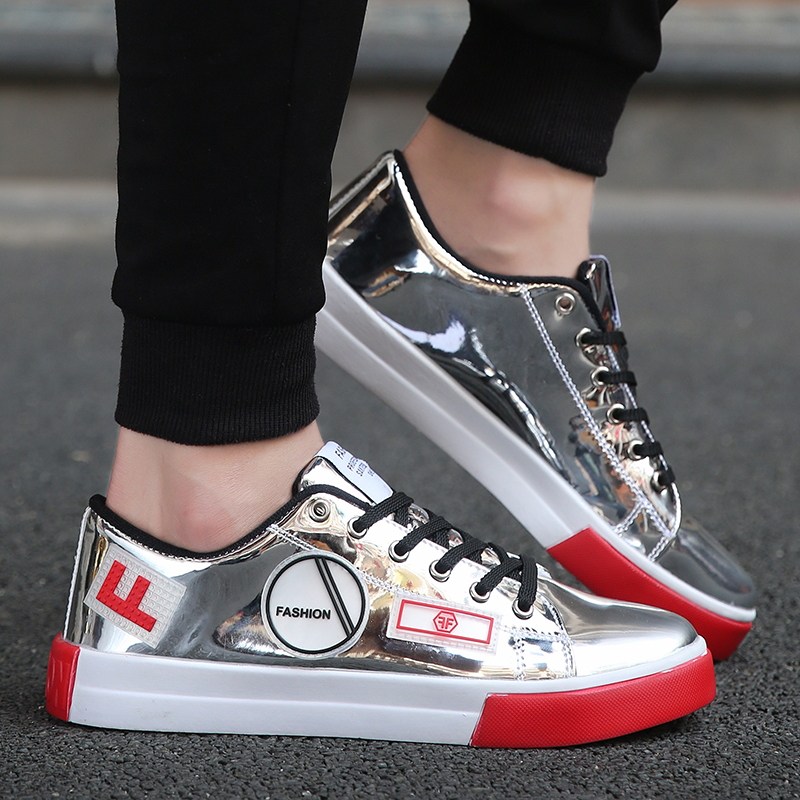 秋季潮流男鞋银色板鞋精神社会小伙亮面潮鞋金色网红鞋子男休闲鞋在类目 流行男鞋, 帆布鞋中 - 来自Buy2taobao.com提供专业的淘宝代购服务
