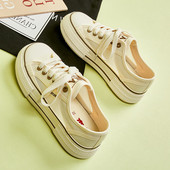 42宽头板鞋 人本厚底大头网面帆布鞋 43夏季 透气百搭网鞋 女大码