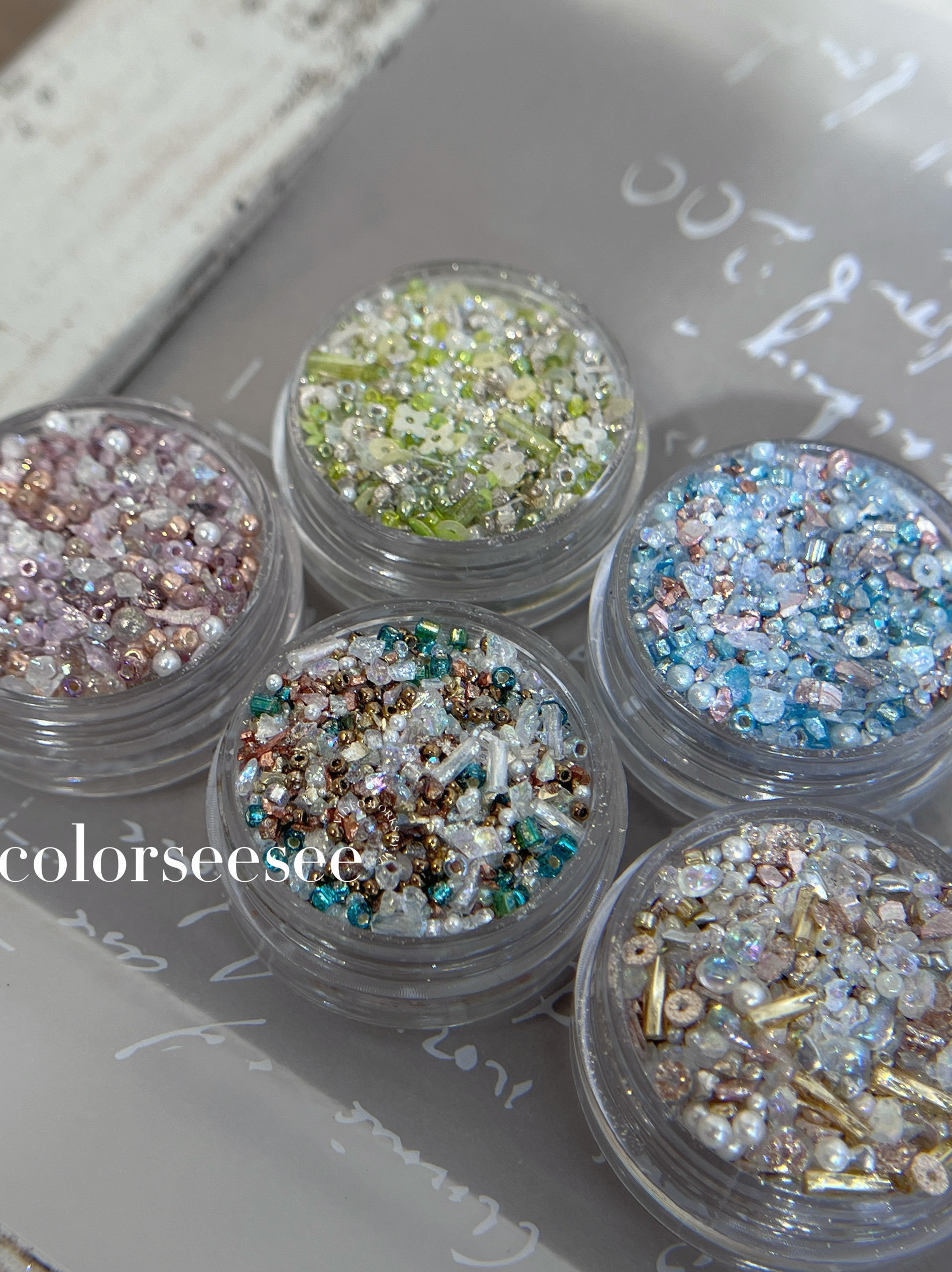 美美原创美甲素材6月新碎石米珠混合立体美甲装饰粉雾迷梦限量