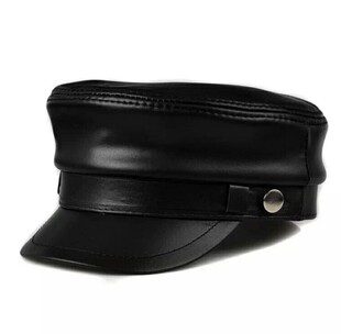 周冬雨同款皮帽秋冬真皮平顶帽时尚潮流帽复古船长帽优雅青年女