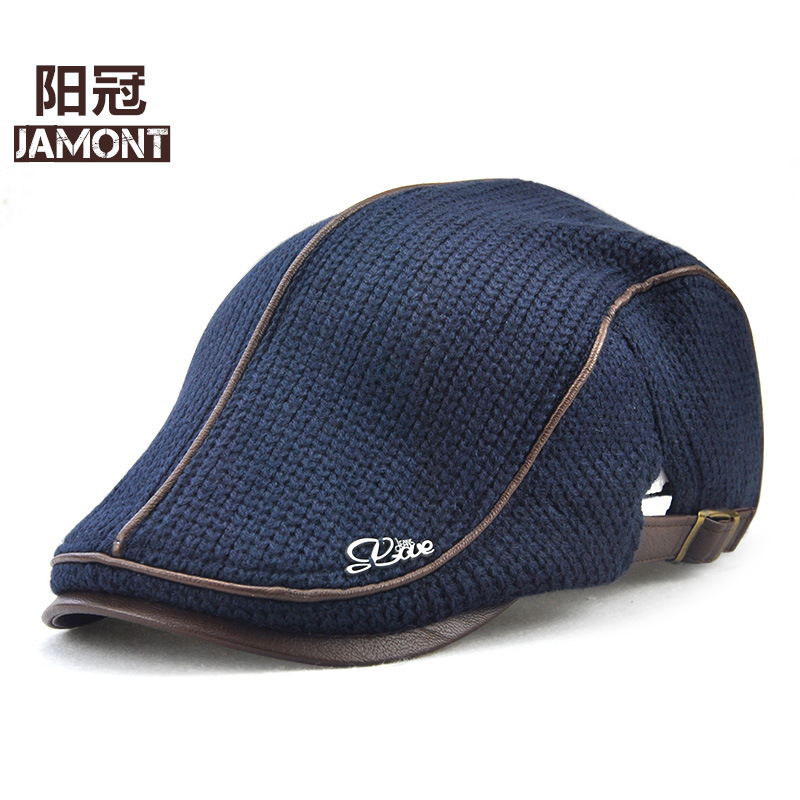 大号针织中老年秋冬季英伦鸭舌帽