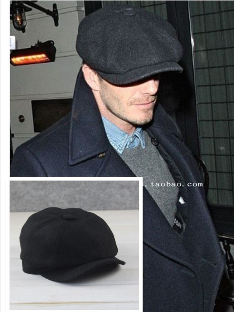 英伦小贝同款秋冬毛呢大号鸭舌帽