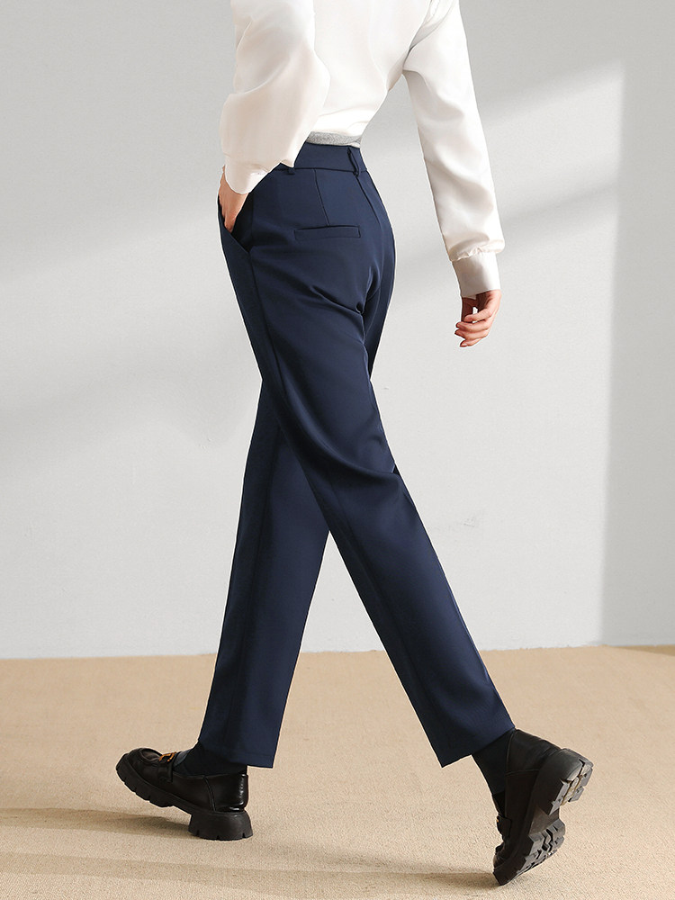 藏青职业西装裤女春秋正装工作裤小个子九分直筒烟管上班通勤西裤