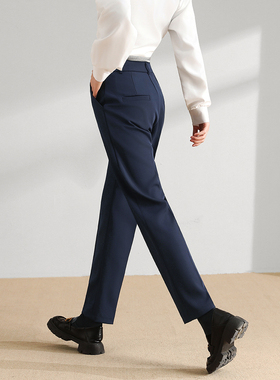 藏青职业西装裤女春秋正装工作裤小个子九分直筒烟管上班通勤西裤
