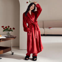 【 Super Warmth 】 Upgraded milk velvet bathrobe for women's autumn and winter, new flannel bathrobe, long home wear and pajamas thumbnail 6