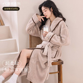 睡袍女士春秋冬季 家居服 珊瑚绒加绒加厚睡衣法兰绒保暖浴袍加长款