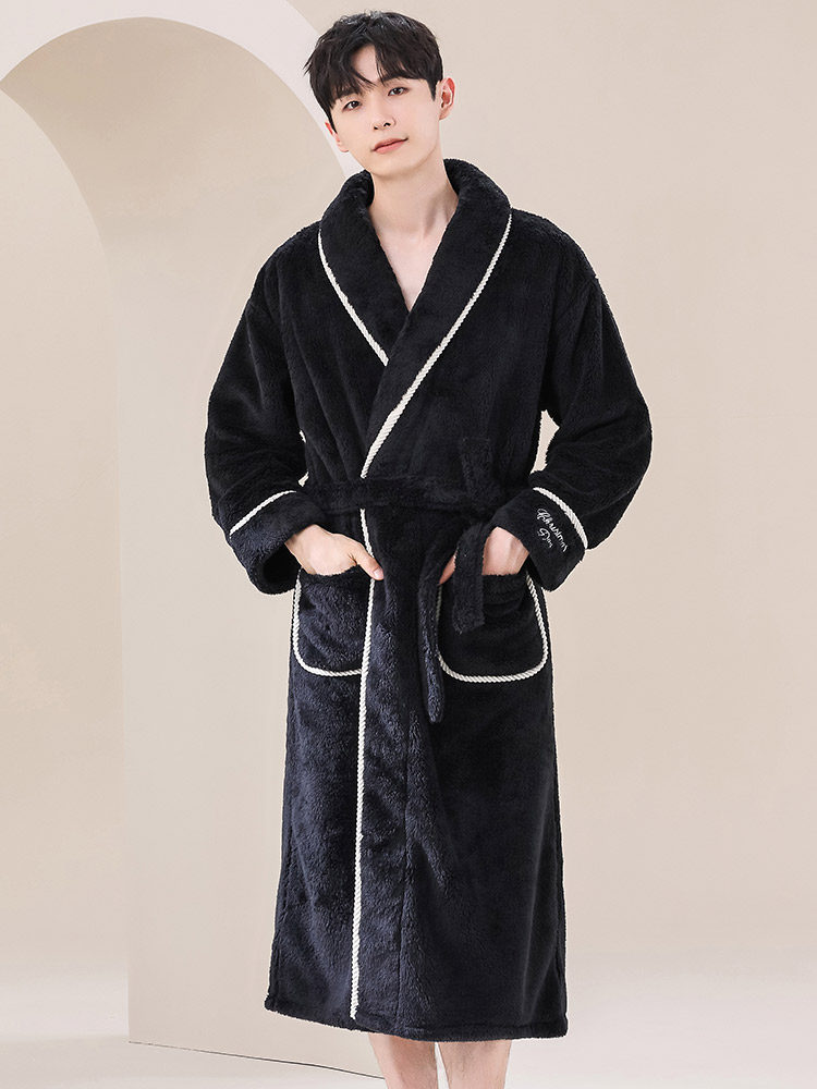 PAJAMAS MENS DRESSGOWNS AUTUMN AND WINTER CORAL VELVET THICKENED AND VELVET SPRING AND AUTUMN FLANNEL WARM HOME CLOTHES BATHROBES LONG STYLES