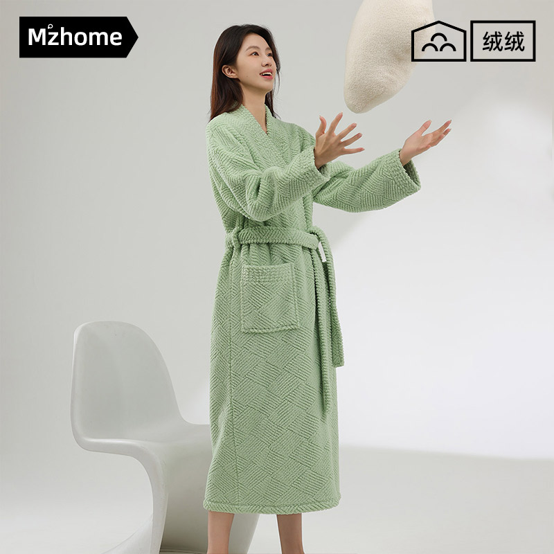珊瑚绒睡袍女款秋冬季2025新款半边绒加厚加绒睡衣女保暖家居服