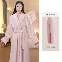 【 Super Warmth 】 Upgraded milk velvet bathrobe for women's autumn and winter, new flannel bathrobe, long home wear and pajamas thumbnail 4