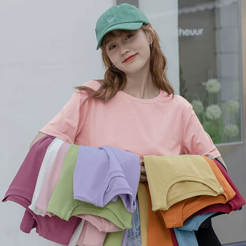 Белая летняя цветная футболка, в корейском стиле, 2021 года, круглый воротник