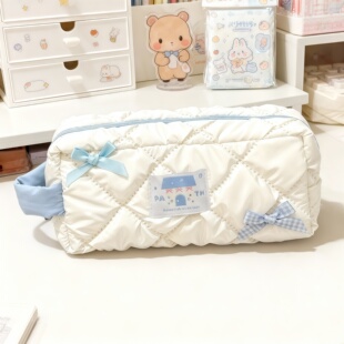 浅蓝之梦可爱学生2026新款ins女生小众小学初中文具袋卡通铅笔袋大容量文具袋小清新蓝色蝴蝶结简约风