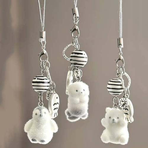 植绒卡通钥匙扣北极熊挂件立体可爱ins包包礼物挂饰手机壳挂绳