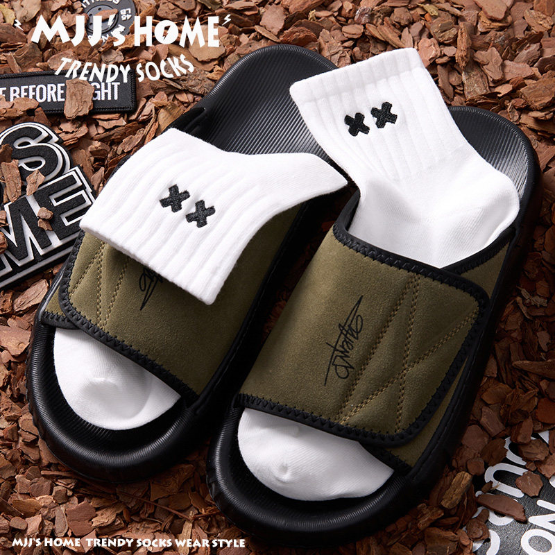 潮牌袜子男款短袜白色春夏季拖鞋搭配纯棉中筒袜女潮短筒运动袜薄