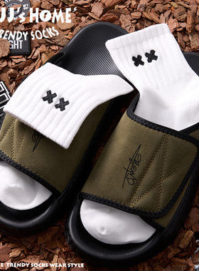 潮牌袜子男款短袜白色春夏季拖鞋搭配纯棉中筒袜女潮短筒运动袜薄