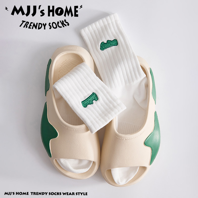 刺绣字母纯棉袜子男长筒运动袜